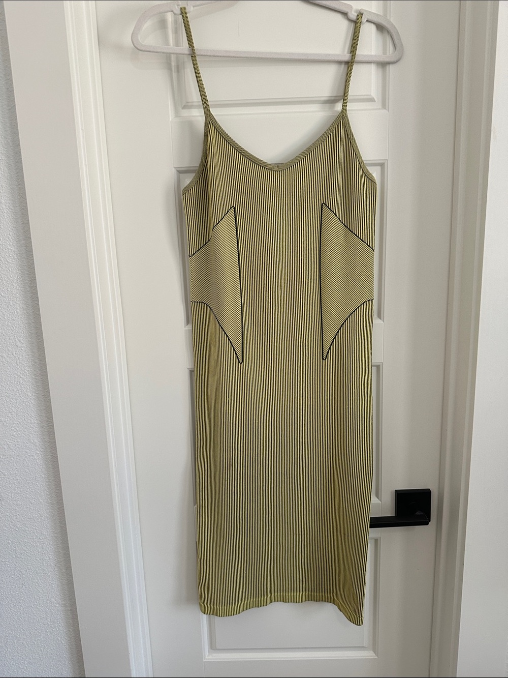 Olive Green Striped Slip Midi Dress